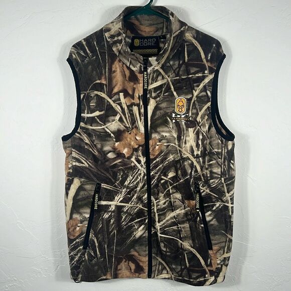 🔥 HARDCORE Camo Hunting Fleece Full Zip VEST - Sz Large - EXCELLENT Condition - Picture 1 of 10